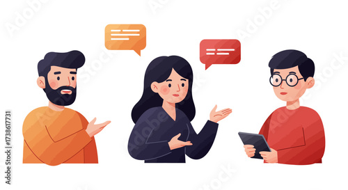 Cartoon characters engaging in animated discussion with speech bubbles