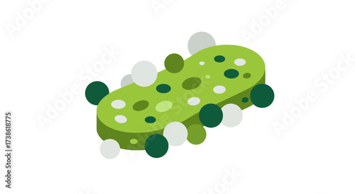 Green cartoon bacterium isometric style on white background
