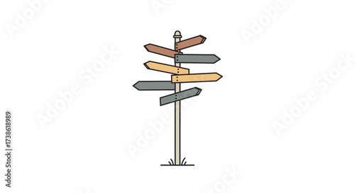 Minimalist multi-directional signpost with colorful arrows