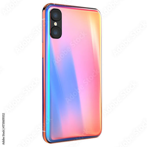 Smartphone with a colorful holographic back a modern mobile phone design white transparent background