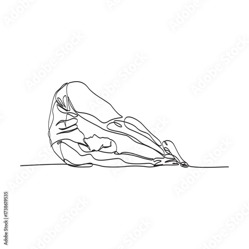Continuous vector line art of fitness woman with reverse stretching