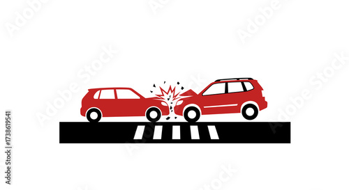 Red car collision on pedestrian crossing in flat design style