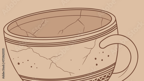 Cracked ceramic cup, a unique and artistic piece with a vintage charm, perfect for adding character to your collection