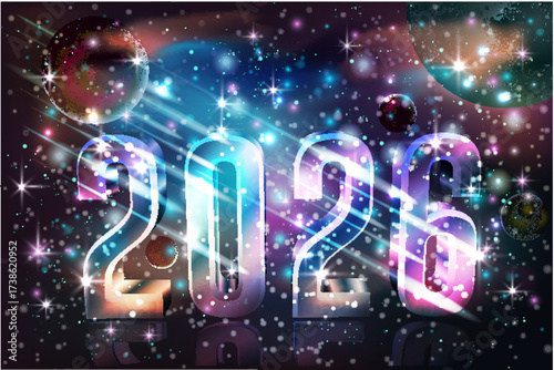 Happy New year 2026 vip card night sky and stars, vector illustration