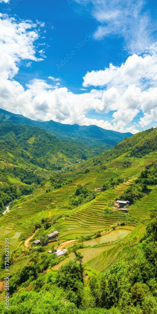Fototapeta premium Sapa valley rice terraces cultivating agriculture landscape