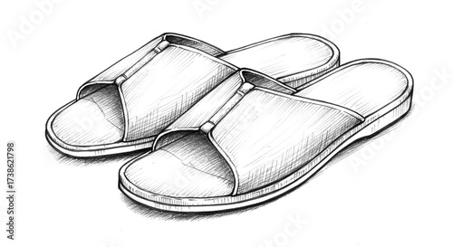 Slip-on Sandals Sketchy Illustration White Monochrome Line Art Fashion Footwear