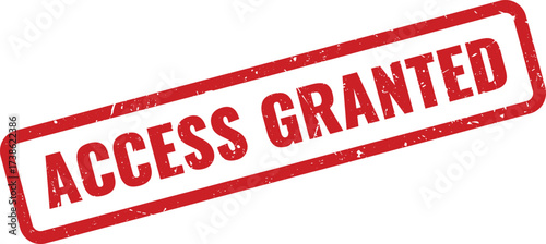 Red Access Granted Rubber Stamp on White Background, Indicating Successful Entry or Permission Approved