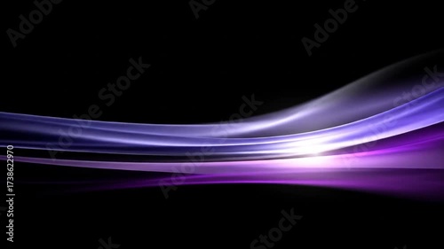 Abstract design with flowing ribbons of light in shades of violet and blue on black
