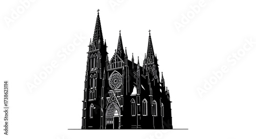 Gothic cathedral silhouette with ornate spires and rose window