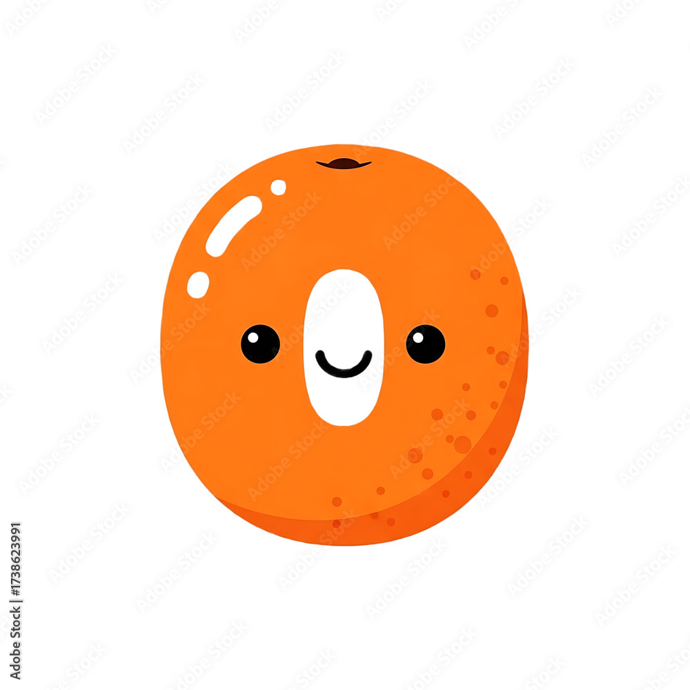 Fototapeta premium Cute Cartoon Apricot Fruit with Smiling Face and Big Black Eyes on White Background