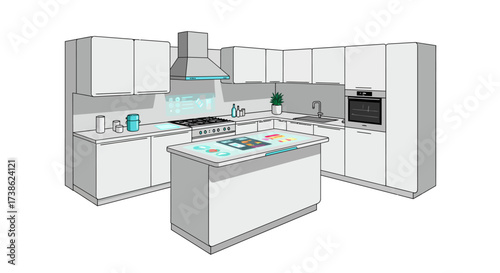 Modern smart kitchen with interactive appliances and sleek design