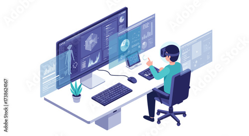 Virtual reality workspace with interactive 3d holograms for data analysis and…