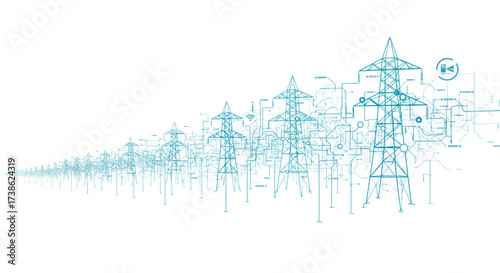 Futuristic network of smart communication towers with digital connections