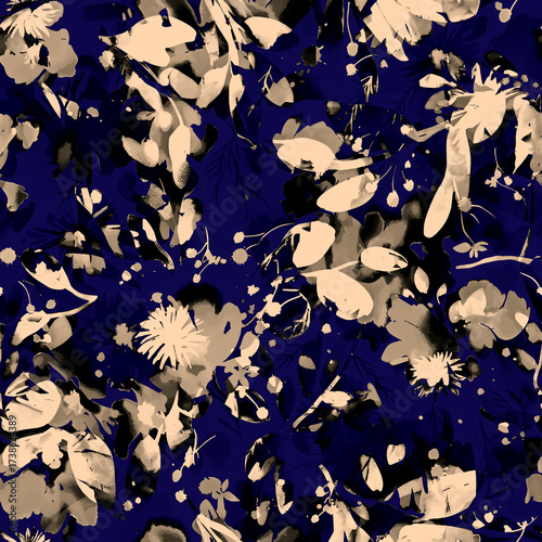 Abstract Seamless Pattern Design, Repeatable Textile Fabric Print, Multicolor Allover Floral Design