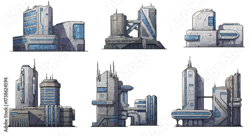 Futuristic urban cityscape buildings in flat design