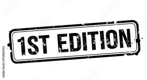 Black 1st edition rubber stamp isolated on transparent background for publishing