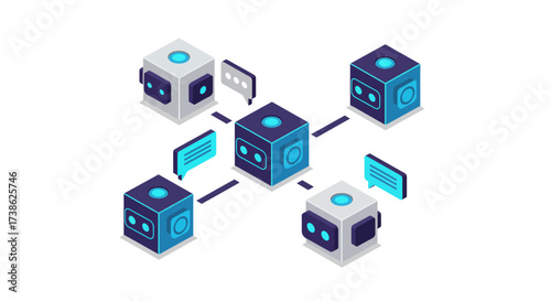 Isometric chatbots and ai integration in networked cubes with speech bubbles