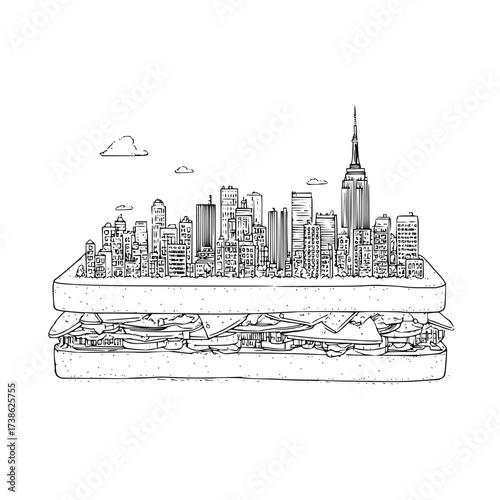 New york city skyline sandwich drawing illustration food sketch cityscape architecture empire state building art