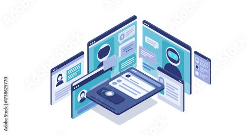 Isometric digital communication interfaces with chatbots and user profiles