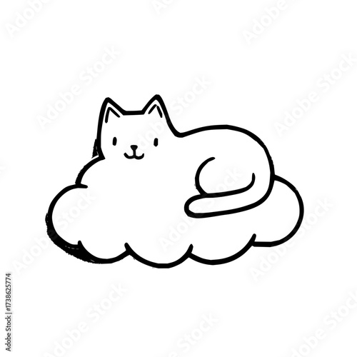 Cute cat sleeping on cloud drawing vector illustration for pet lovers and animal themed designs and graphics