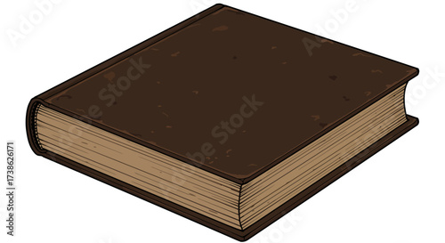 Antique book with textured leather cover and yellowed pages in vintage style