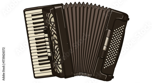 Realistic accordion with keys and buttons in detailed design