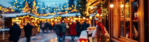 Wallpaper Mural A bustling Christmas market scene, filled with holiday cheer and glowing lights. People wander among festive stalls, creating a vibrant atmosphere Torontodigital.ca