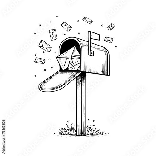 Mailbox illustration with letters and envelopes drawing for postal service and communication concept design
