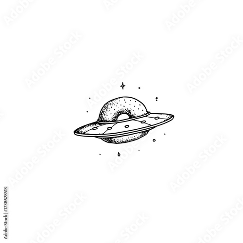 Ufo illustration flying saucer drawing space alien spaceship doodle galaxy black and white artwork design