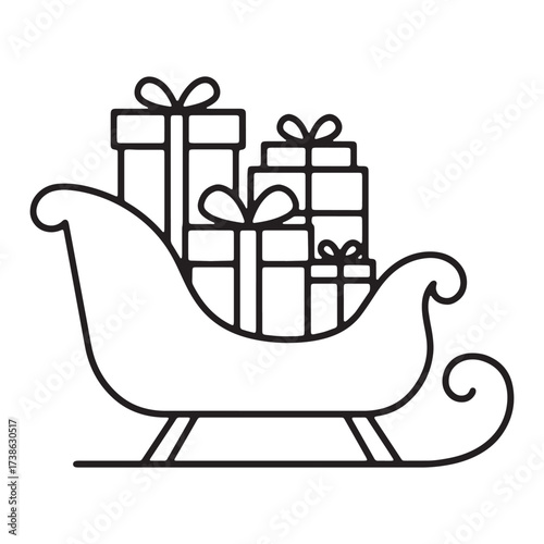 Festive sleigh overflowing with beautifully wrapped gifts, ready for holiday cheer and joyous celebrations