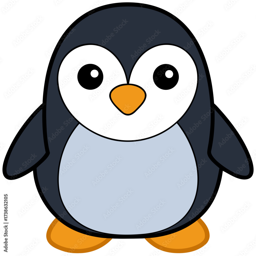 Obraz premium Cute cartoon baby penguin animal illustration vector with ice cream cone in the cold winter snow of Antarctica
