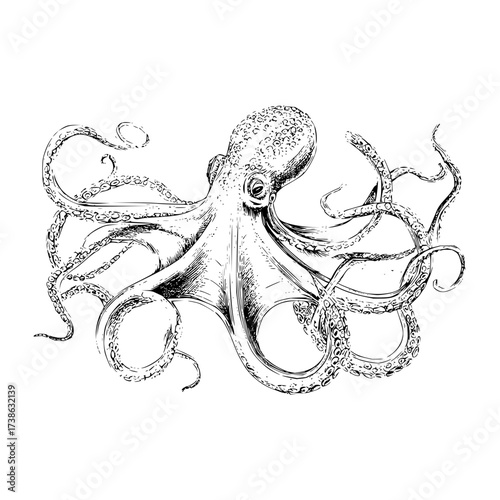 Detailed octopus illustration for marine biology enthusiasts and sea life art collectors alike