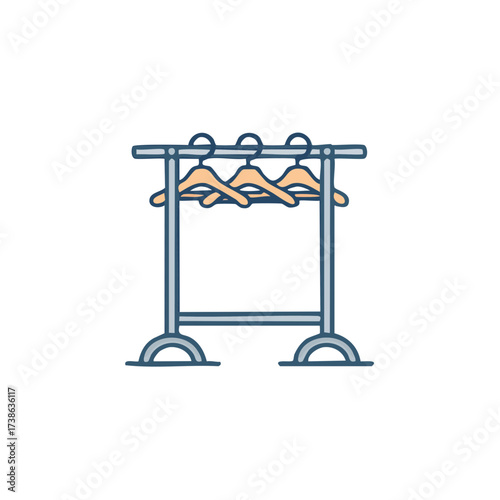A minimalist illustration of a clothing rack with wooden hangers