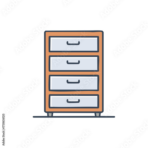An illustration of a wooden cabinet with multiple drawers, ideal for storage or organization