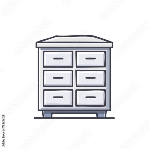 A simple white cabinet with six drawers, a functional piece of furniture