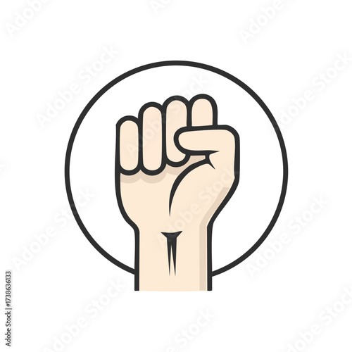 A graphic illustration of a clenched fist inside a black circle, a powerful symbol of strength and solidarity