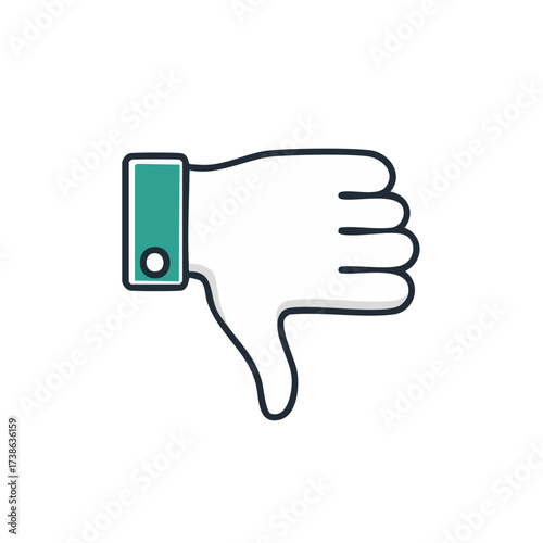 A digital illustration of a thumbs down gesture. The hand is rendered with clean lines and a simple color palette, conveying a sense of disapproval or rejection.