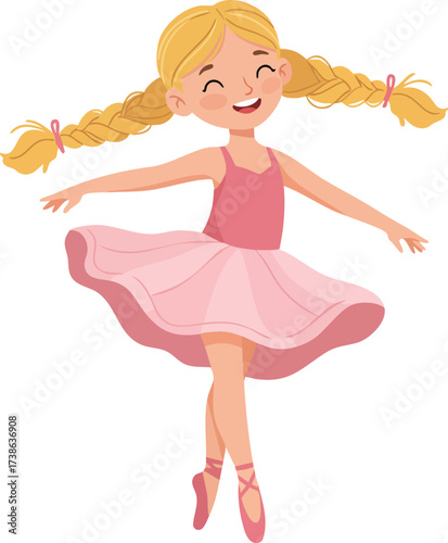 Cute Cartoon Style Young Girl Ballerina Dancer Character Illustration