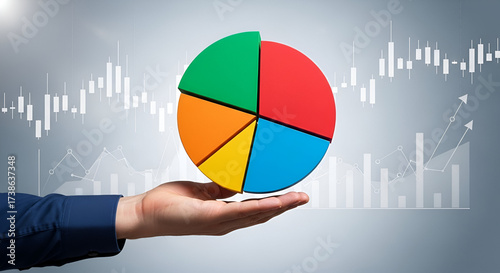Wallpaper Mural Hand Presenting 3D Pie Chart with Financial Graphs – Business Analytics & Reporting Torontodigital.ca