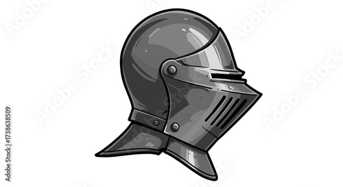 Medieval knight helmet with reflective metallic finish