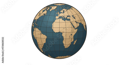 Hand drawn globe with continents on white background