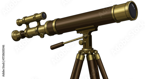 Vintage telescope on tripod with brass details in classic style