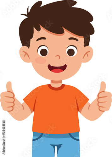 Cheerful Flat Style Little Boy with Thumbs Up Pose Illustration