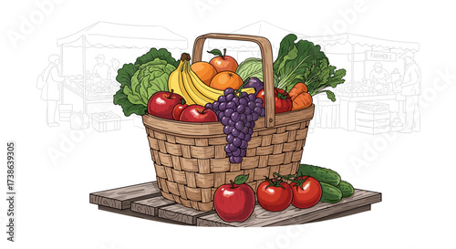 Vector illustration of a fruit basket at a farmers market isolated on transparent background svg