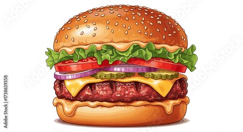 Classic cheeseburger with fresh toppings vector illustration isolated on transparent background