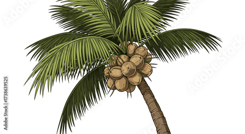 Vintage style coconut palm tree vector illustration isolated on a transparent background for design