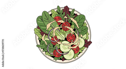 Fresh garden salad with mixed greens vector illustration isolated on transparent background svg.