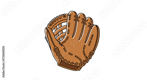 Classic brown leather baseball glove for catching a ball during a game, isolated on transparent background.