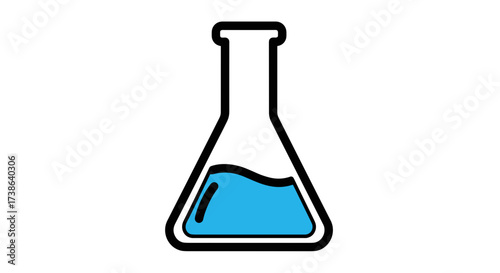 Blue liquid Erlenmeyer flask for lab. SVG vector illustration isolated on transparent background.