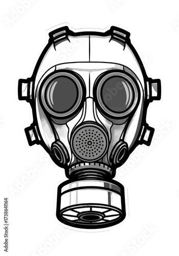 Stylized Gas Mask Icon Vector Illustration in Grayscale